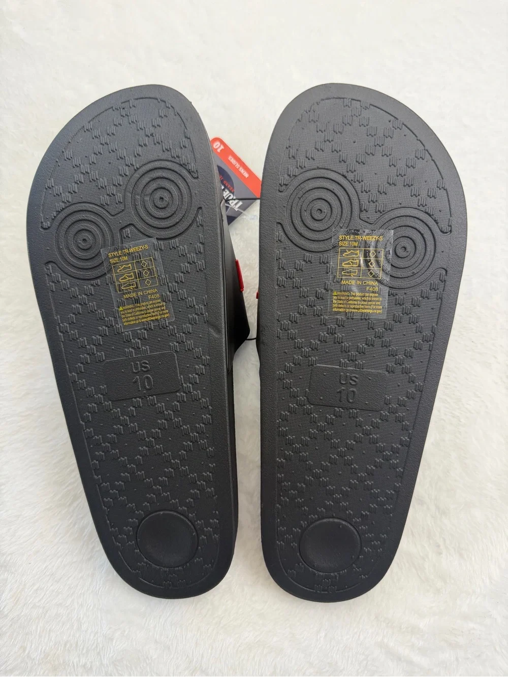 True Religion Black Slides with Red Raised Logo